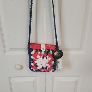 Handcrafted Crochet Shoulder Bag - Red, White, and Blue